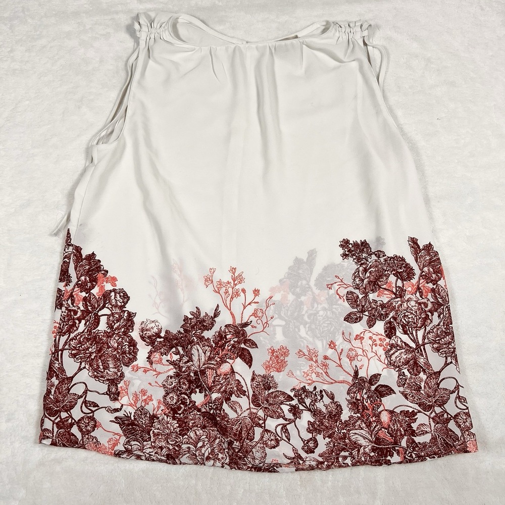 Loft Flowy Sleeveless Blouse Small Tie Straps White Top With Floral Hem Feminine